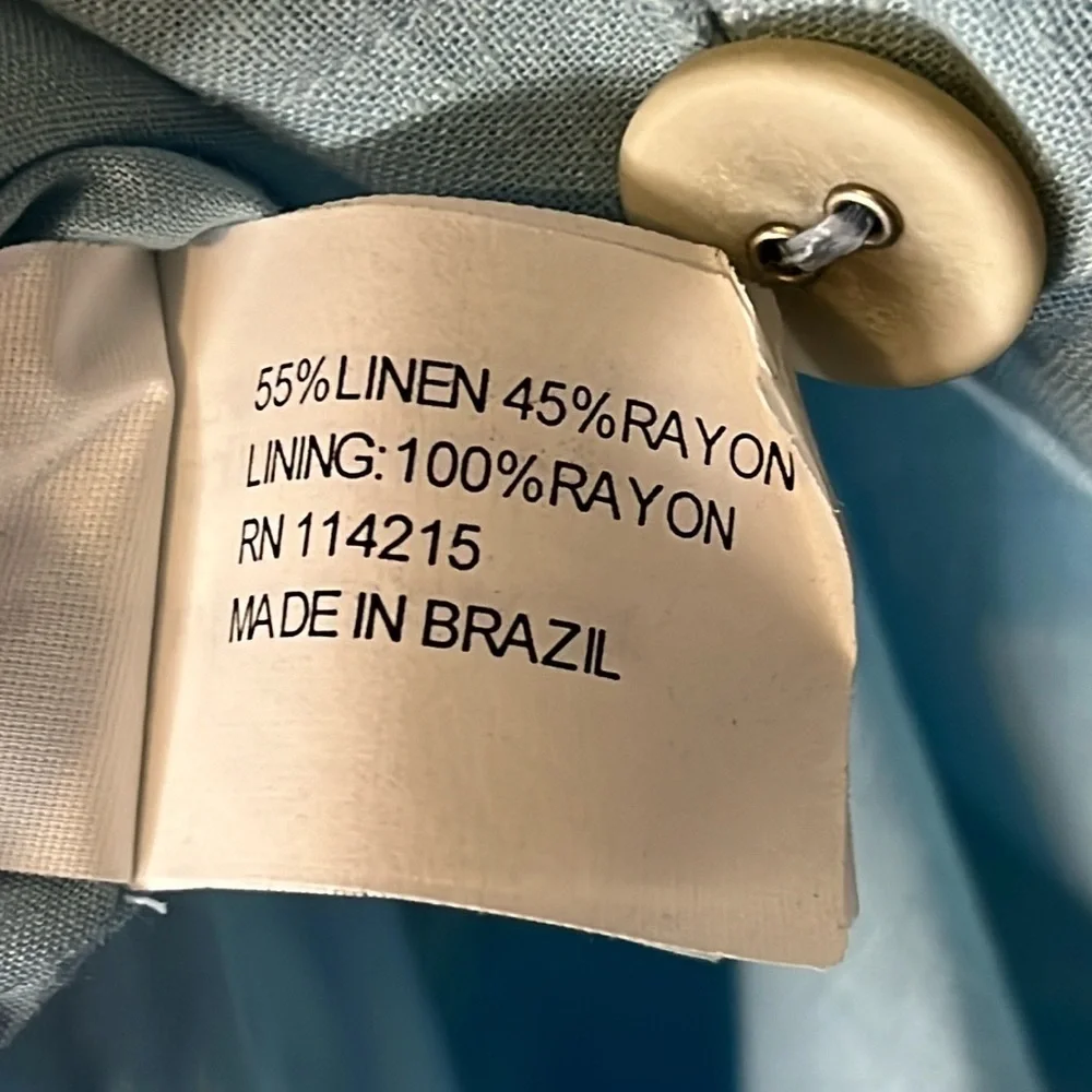 NWT VIX Paula Hermanny Linen Blend Spaghetti Strap Sky Blue Button Up Dress Sz M - Picture 10 of 10